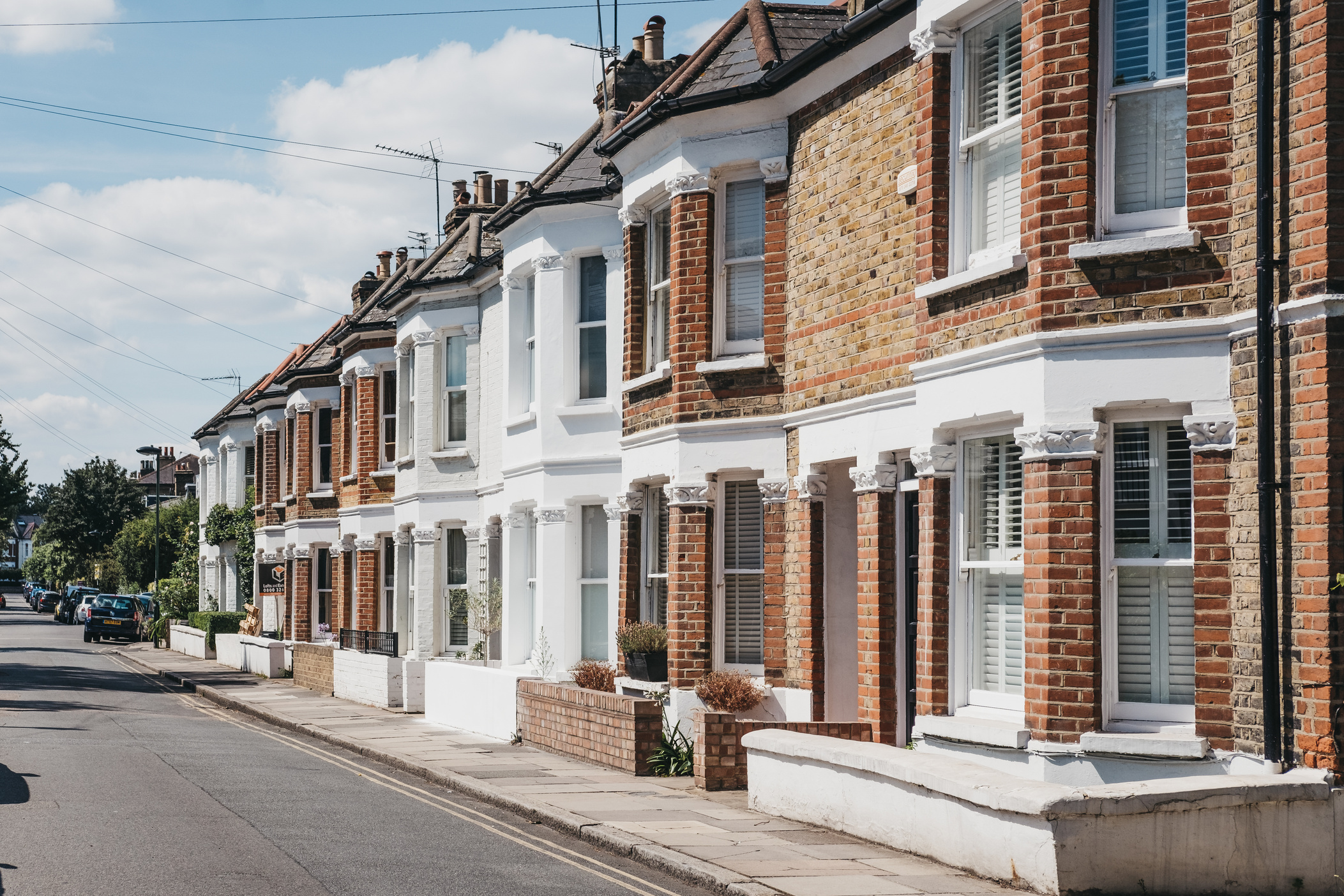 Row of Typical British Terraced Houses in Barnes, UK.